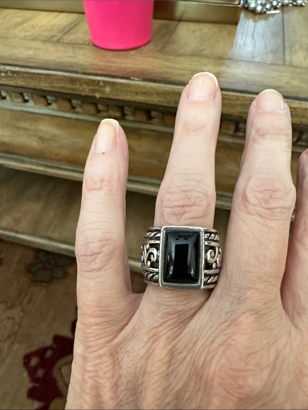 Black Stone Sterling Statement Ring